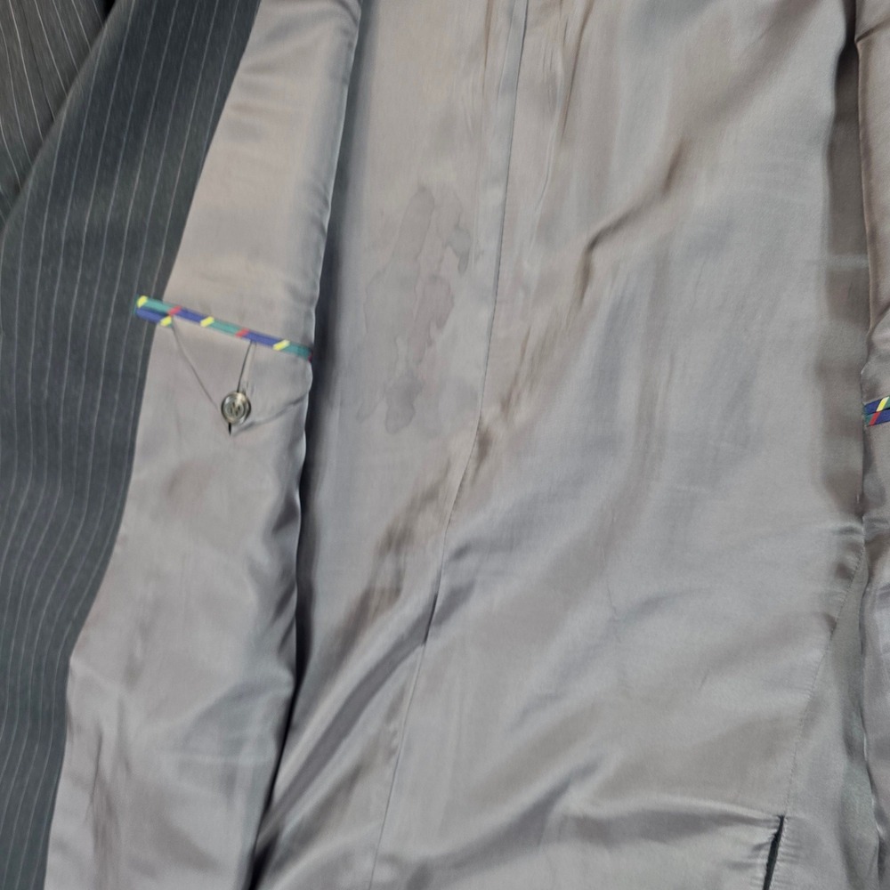 Chaps Mens 48L 42x32 Wool Pinstripe Suit Charcoal Gray 3 Button Pleated Cuffed - Picture 7 of 16